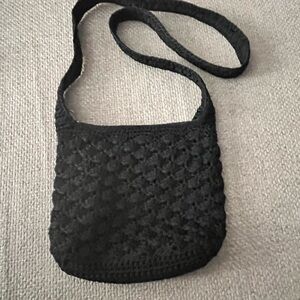 Black Crochet Woven Crossbody Bag Knit Purse Medium Sized Boho Beach